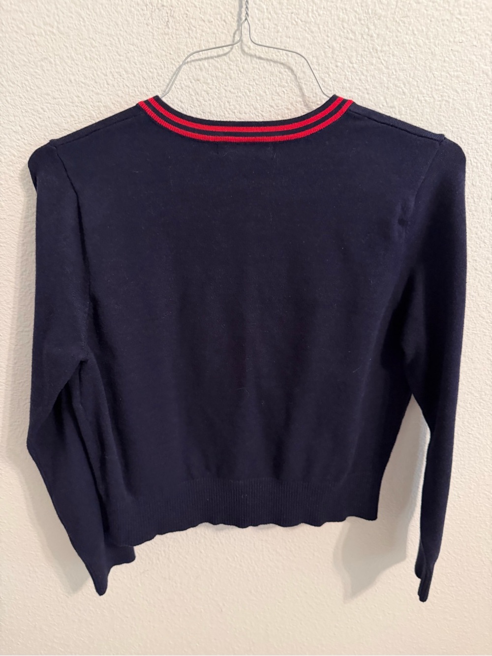 Classic Navy Cardigan with Red Trim - Picture 5 of 5